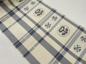 格子に花葉模様織出し名古屋帯